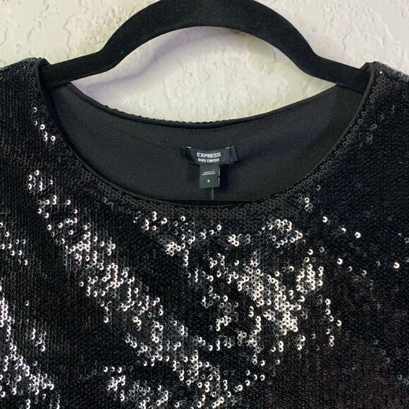 EXPRESS Body Contour Small Bodysuit Sequin Sleeveless Form Fitting Crew Neck NWT - Picture 3 of 13